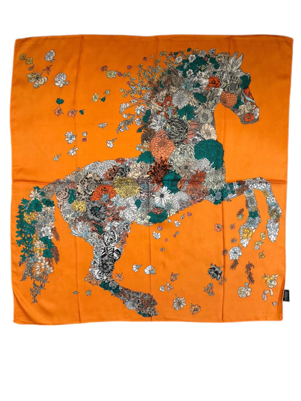 Luxury 90 Silk Horse Print Silk Scarf in Vibrant Orange